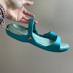 Crocs Cleo Sandals Womens Size 7 Teal Mint Dual Strap Comfort Shoes Slides Beach